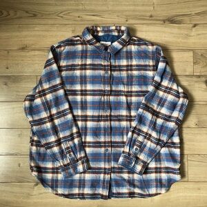 Men’s American Eagle Outfitters Blue and Orange Plaid Button-Up Shirt size L